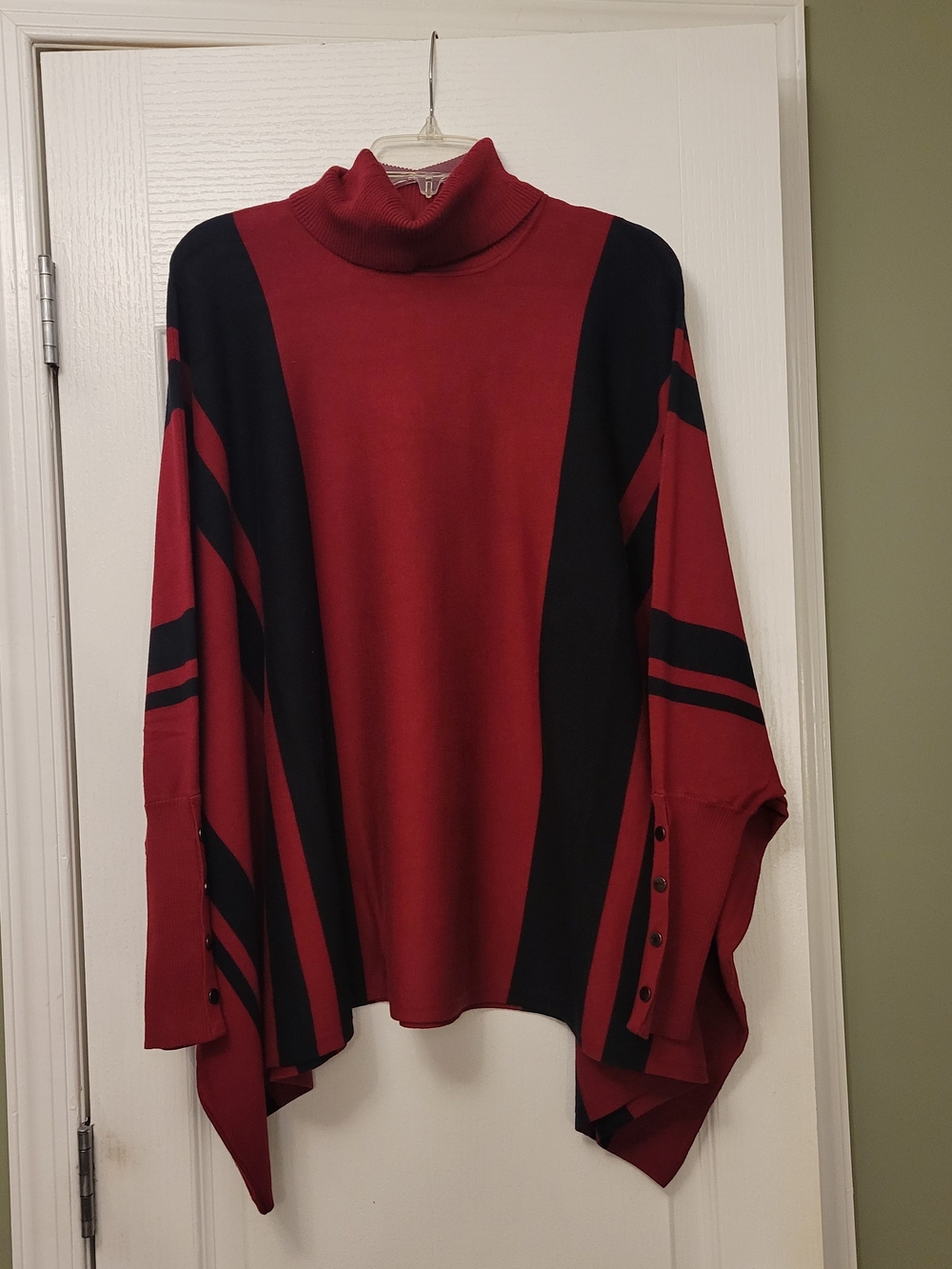 Alfani Red and Black Cowl Poncho Sweater